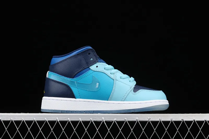 All categories Air Jordan Jordan series basketball shoes Air Jordan 1 Mid Air Jordan 1 Mid GS "FLY Blue" AJ1 Joe 1 Zhongbang "Ice Blue Mandarin Duck Oil Painting" BV7446-400